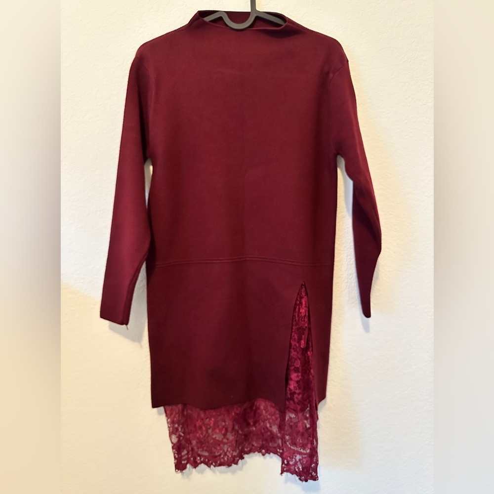 Burgundy Long Sleeve Dress with Lace Detail